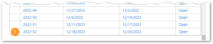 Screenshot of the Timesheet Periods table