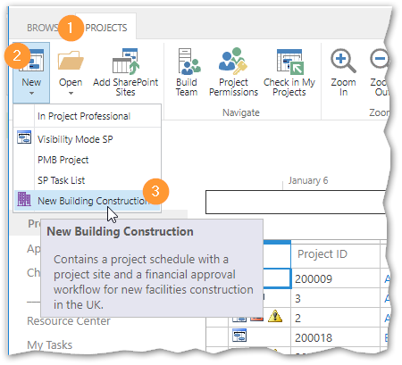 Screenshot showing how to create a new project using an EPT