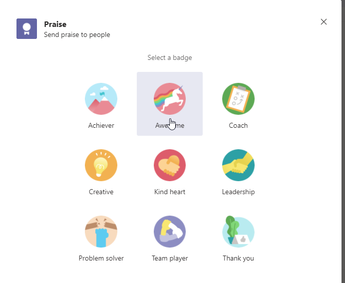 Select a badge for your Praise in Microsoft Teams 