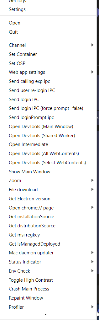 Microsoft Teams Developer Menu